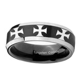 10mm-Multiple-Maltese-Cross-Beveled-Brush-Black-2-Tone-Tungsten-Men's-Band-Ring