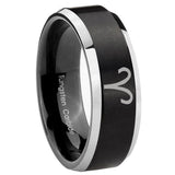 8mm Aries Zodiac Beveled Edges Brush Black 2 Tone Tungsten Custom Mens Ring