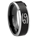 10mm Cancer Horoscope Beveled Brush Black 2 Tone Tungsten Wedding Band Mens