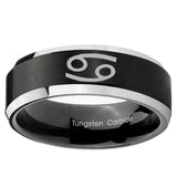 5, 8mm Cancer Horoscope Beveled Brush Black 2 Tone Tungsten Custom Ring for Men