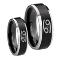 Cancer Horoscope Beveled Brush Black 2 Tone Tungsten Bridal Ring Set