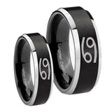 His Hers Cancer Horoscope Beveled Brush Black 2 Tone Tungsten Men's Ring Set