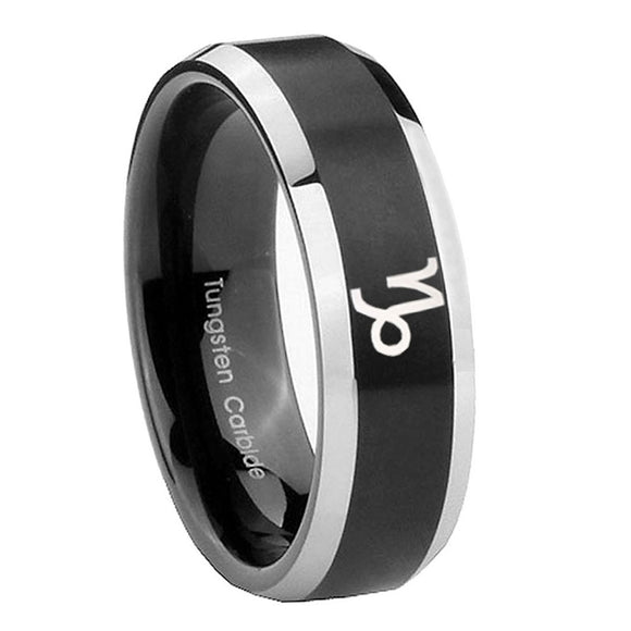 10mm-Capricorn-Zodiac-Beveled-Brush-Black-2-Tone-Tungsten-Wedding-Band-Ring