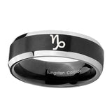10mm-Capricorn-Zodiac-Beveled-Brush-Black-2-Tone-Tungsten-Wedding-Band-Ring
