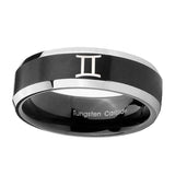 8mm-Gemini-Zodiac-Beveled-Edges-Brush-Black-2-Tone-Tungsten-Engraved-Ring