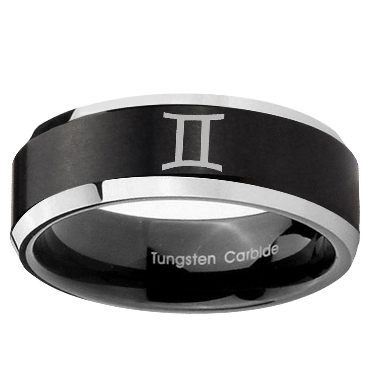 5MM Gemini Zodiac Beveled Two Tone Black Tungsten Promise Ring For Men