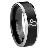 His Hers Leo Zodiac Beveled Edges Brush Black 2 Tone Tungsten Men's Ring Set