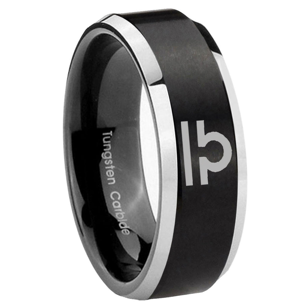 10mm Libra Horoscope Beveled Brush Black 2 Tone Tungsten Wedding Engraving Ring