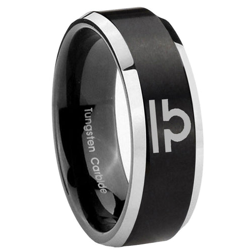 10mm Libra Horoscope Beveled Brush Black 2 Tone Tungsten Wedding Engraving Ring