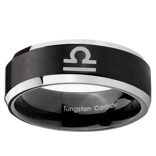 10mm Libra Horoscope Beveled Brush Black 2 Tone Tungsten Wedding Engraving Ring
