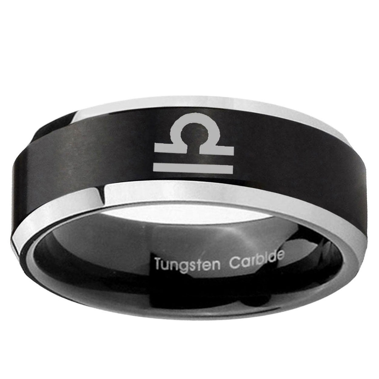 5MM Libra Horoscope Beveled Two Tone Black Tungsten Mens Engagement Ring