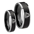 Libra Horoscope Beveled Brush Black 2 Tone Tungsten Mens Band Set