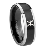 8mm-Pisces-Zodiac-Beveled-Edges-Brush-Black-2-Tone-Tungsten-Mens-Bands-Ring