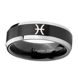8mm-Pisces-Zodiac-Beveled-Edges-Brush-Black-2-Tone-Tungsten-Mens-Bands-Ring