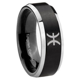 His Hers Pisces Zodiac Beveled Brush Black 2 Tone Tungsten Men's Band Set