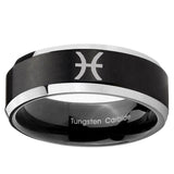 5, 8mm Pisces Zodiac Beveled Edge Brush Black 2 ToneTungsten Ring