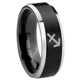 10mm Sagittarius Zodiac Beveled Edges Brush Black 2 Tone Tungsten Bands Ring