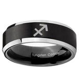 10mm Sagittarius Zodiac Beveled Edge Brush Black 2 Tone Tungsten Bands Ring