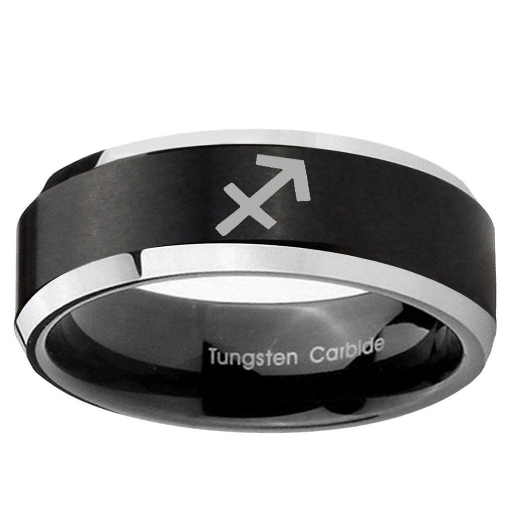 5MM Sagittarius Zodiac Beveled Two Tone Black Tungsten Ring For Him
