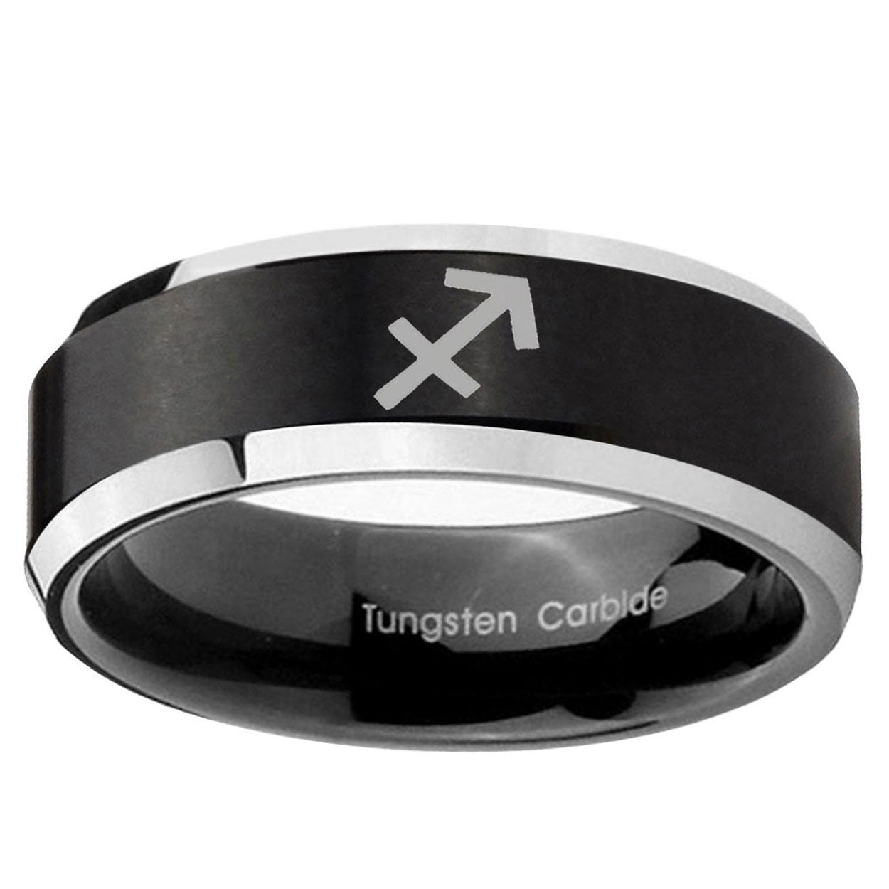 5MM Sagittarius Zodiac Beveled Two Tone Black Tungsten Ring For Him