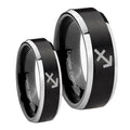 Sagittarius Zodiac Beveled Brush Black 2 Tone Tungsten Couple Wedding Rings