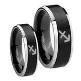 His Hers Sagittarius Zodiac Beveled Brush Black 2 Tone Tungsten Mens Ring Set