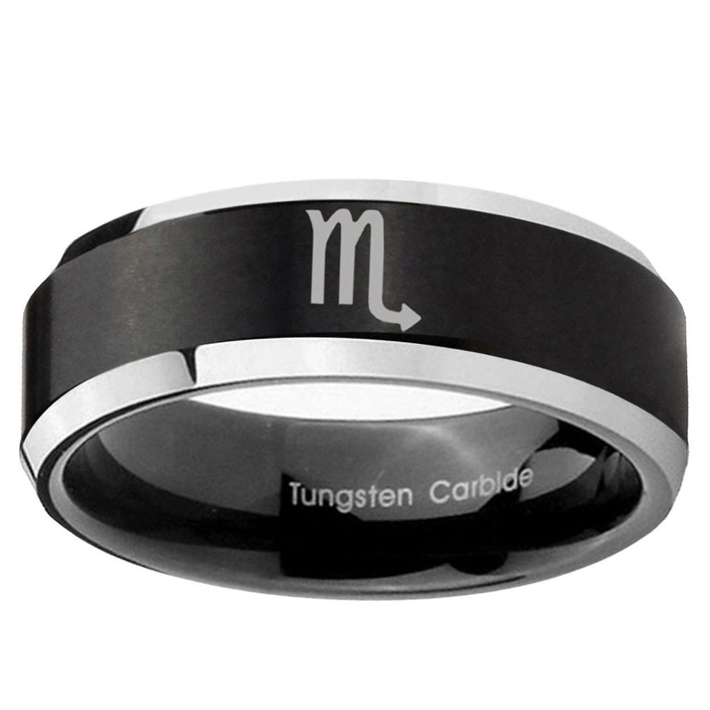 5MM Scorpio Horoscope Beveled Two Tone Black Tungsten Wedding Band
