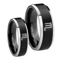Scorpio Horoscope Beveled Brush Black 2 Tone Tungsten Couple Rings