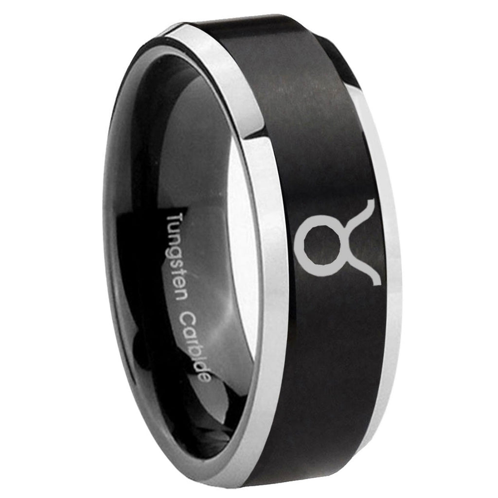 8MM Taurus Horoscope Beveled Two Tone Black Tungsten Man Ring