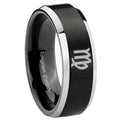 10mm Virgo Zodiac Beveled Edges Brush Black 2 Tone Tungsten Engagement Ring
