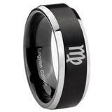 8mm Virgo Zodiac Beveled Edges Brush Black 2 Tone Tungsten Mens Engagement Ring
