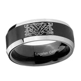 8mm-Celtic-Dog-Beveled-Edges-Brush-Black-2-Tone-Tungsten-Mens-Bands-Ring