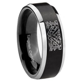 8mm Celtic Dog Beveled Edges Brush Black 2 Tone Tungsten Mens Bands Ring