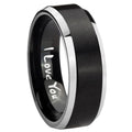 8MM I Love You Beveled Two Tone Black Tungsten Ring For Men
