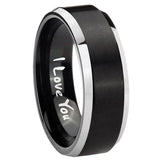 10mm I Love You Beveled Brush Black 2 Tone Tungsten Wedding Engagement Ring