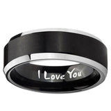 10mm I Love You Beveled Brush Black 2 Tone Tungsten Ring