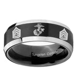 10mm-Marine-Army-Sergeant-Beveled-Brush-Black-2-Tone-Tungsten-Mens-Ring-Personalized
