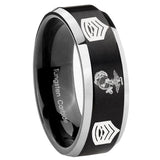 8mm Marine Army Sergeant Beveled Edges Brush Black 2 Tone Tungsten Wedding Band Mens