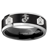 5, 8mm Marine Army Sergeant Beveled Edge Brush Black 2 Tone Tungsten Wedding Band Mens