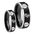 Marine Army Sergeant Beveled Brush Black 2 Tone Tungsten Wedding Set Ring