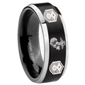 10mm Marine Chief Master Sergeant Beveled Brush Black 2 Tone Tungsten Mens Wedding Band