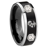 8mm Marine Chief Master Sergeant Beveled Brush Black 2 Tone Tungsten Wedding Band Ring