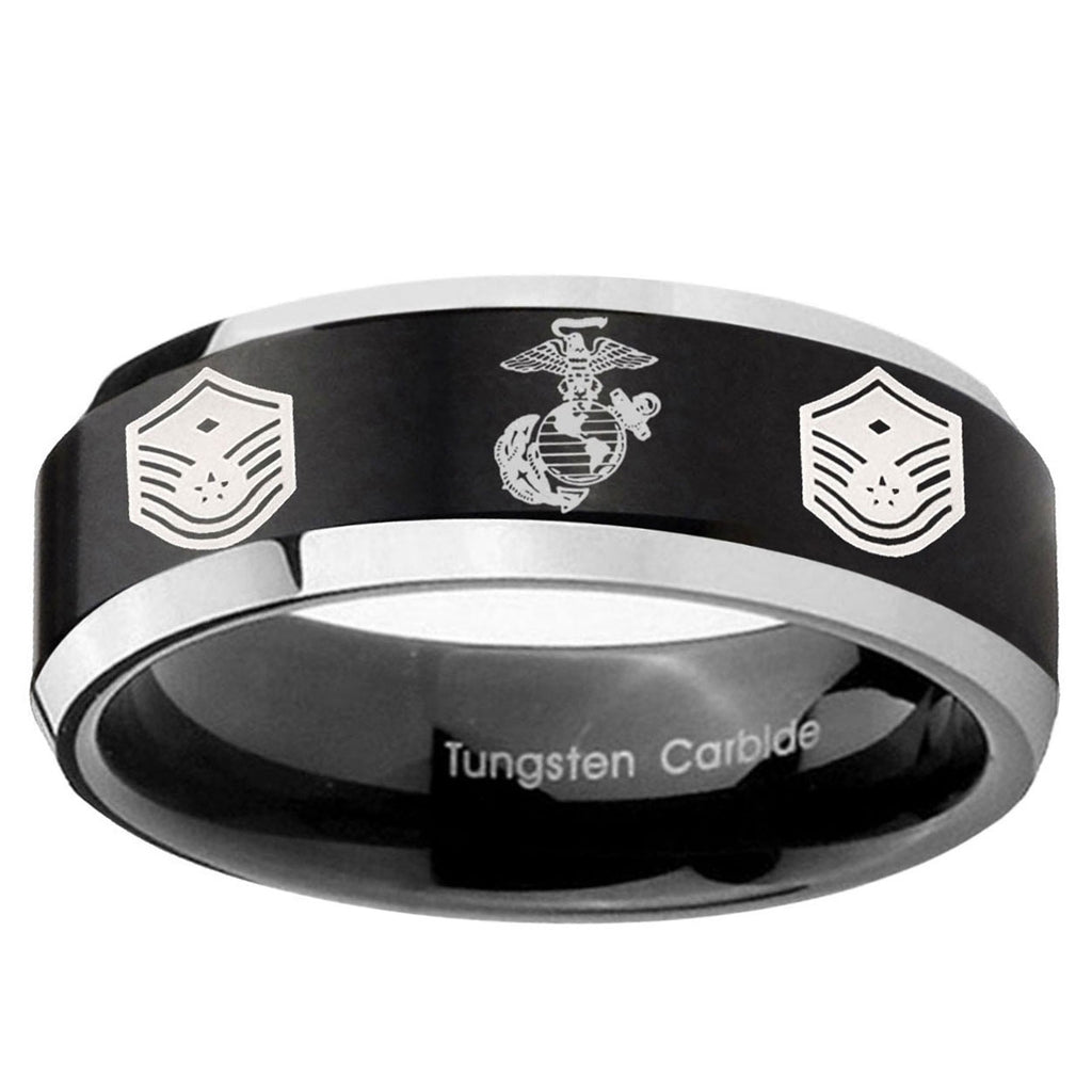 5MM Marine Chief Master Sergeant Beveled Two Tone Black Tungsten Ring