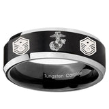 5, 8mm Marine Chief Master Sergeant Beveled Brush Black 2 Tone Tungsten Ring