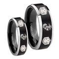 Marine Chief Master Sergeant Beveled Brush Black 2 Tone Tungsten Wedding Set Rings