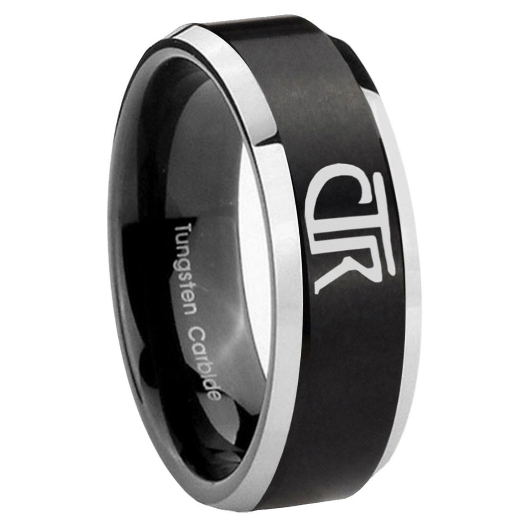 8MM CTR Beveled Two Tone Black Tungsten Mens Wedding Rings