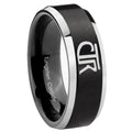 8MM CTR Beveled Two Tone Black Tungsten Mens Wedding Rings