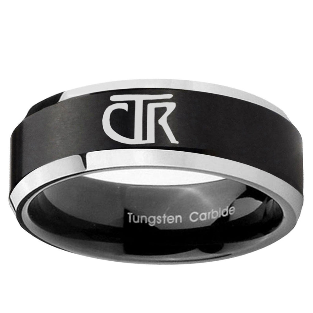 10mm CTR Beveled Edge Brush Black 2 Tone Tungsten Ring