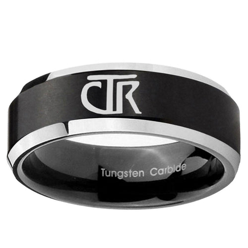 10mm CTR Beveled Edge Brush Black 2 Tone Tungsten Ring