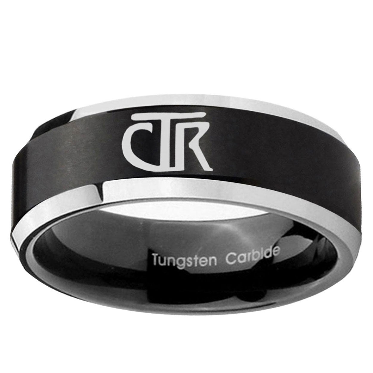 5MM CTR Beveled Two Tone Black Tungsten Mens Wedding Rings